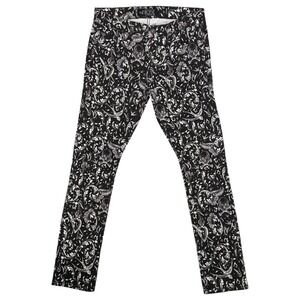 RUDE Super Skinny Jeans Black White Skull Baroque Print Size 32 Punk Grunge Goth